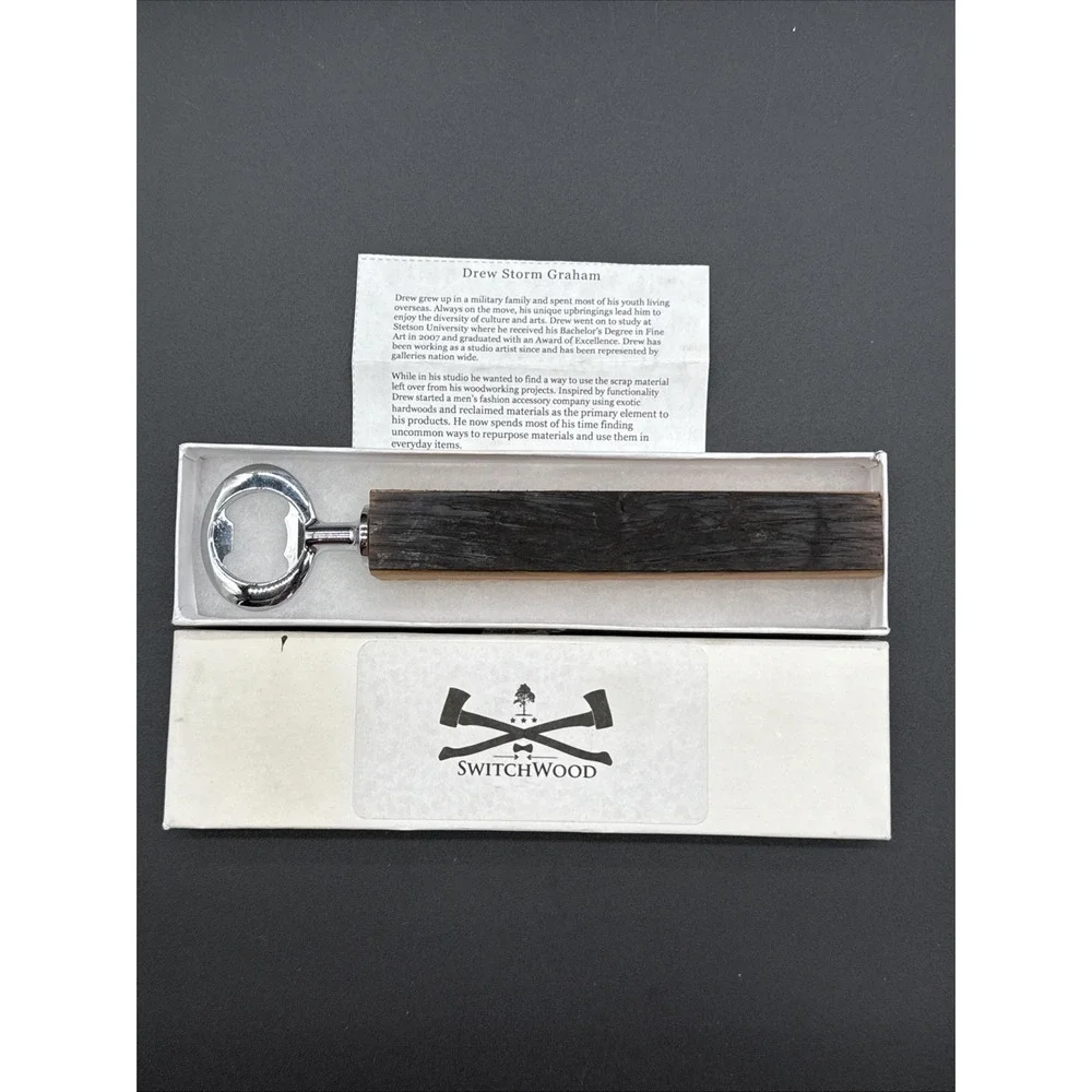 Switchwood Whiskey Barrel‎ Wood bottle opener NEW IN BOX!  With City Scen